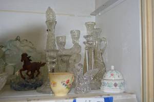lot 332 image: Cut Crystal Decanters and Candle Holders, Horse Figurines