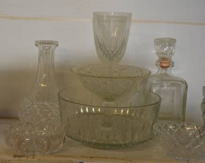 lot 333 image: Clear Decanters, Compote Dish and Serving Bowl