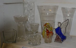 lot 334 image: Stained Glass Angel, Clear Vases