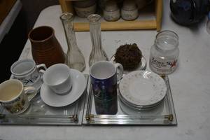 lot 349 image: Pair of Glass Trays, Misc. Dishes as shown