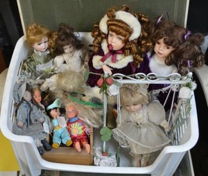 lot 359 image: Ceramic Dolls, Doll on Swing Set, and Miniature Dolls