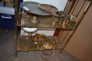 lot 144 image: Brass Home Dcor Items Candle Holders, Table Displays, Vase, Butterfly and Towel Rings