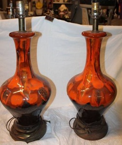 lot 468 image: Pair of Vintage Orange Ceramic Table Lamp Bases