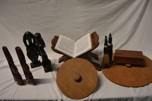 lot 452 image: Wood Folding Book Holder, Sculptures, Box and Lids