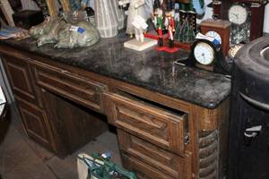 lot 505 image: Marble Top Desk 63x28x32Tall CONTENTS SOLD SEPARATELY