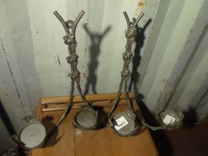 lot 480 image: Vintage Wall Mount Candle Holders - Bronze and Pewter
