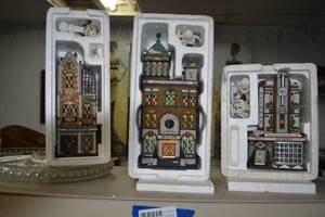 lot 151 image: Christmas Village Buildings, and Clear Serving Platters