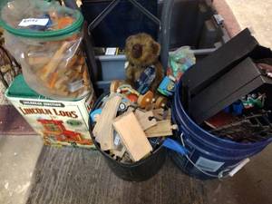 lot 160 image: Toys Lincoln Logs, Wooden Train Track, Cars and More