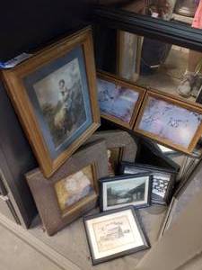 lot 169 image: Artwork 10x10 Florentine Girl Set, Girl Holding Lamb Print, Cripple Creek, CO Drawing and More