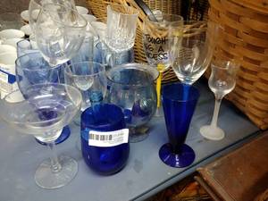 lot 183 image: Blue Glasses and Clear Wine Goblets