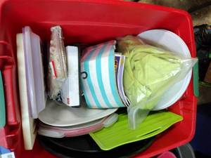 lot 394 image: Window Curtain Panel, Valance, Plastic Platters