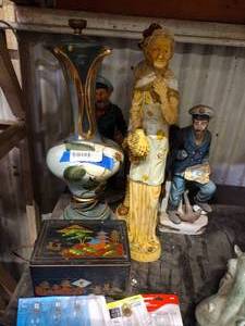 lot 424 image: 20 Old Couple Resin Figurines, Jewelry Box, Sea Captain Figurines and Ceramic Light Base