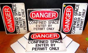 lot 199 image: LOT OF 4 - METAL DANGERCONFINED SPACE SIGNS