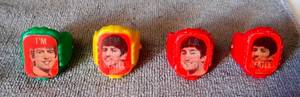 lot 214 image: BIG $ ITEM - RARE FIND - 4 PCS (2X RINGO) BEATLES PLASTIC FLICKER RINGS (1960s)