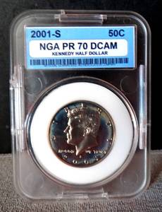 lot 215 image: NGA - PR70 DCAM 2001S KENNEDY HALF DOLLAR