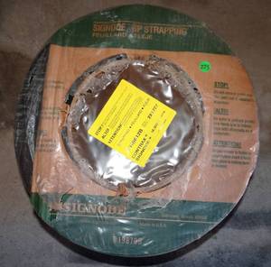 lot 273 image: Signode 2X1727 Contrax HB 612 General Duty Polypropylene Strapping, 29 lb. Coil Weight, 38 Strap Width, 225 lb. Average Strength, Black Color