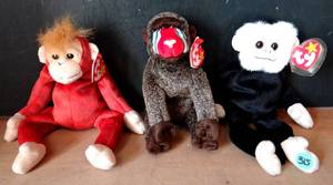lot 315 image: VINTAGE BEENIE BABY MONKEY LOT - SWEETHEART, CHEEKS, & MOOCH - ALL WTAGS