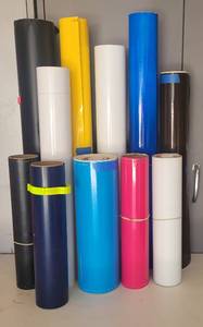 lot 11 image: 11 ROLLS OF VINYL IN ASSORTED COLORS, SIZES, AND STYLES AS SHOWN.