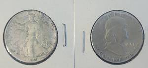 lot 1 image: (2) SILVER HALF DOLLARS 1941 AND 1951 AS SHOWN. (SOLD 2X THE MONEY)