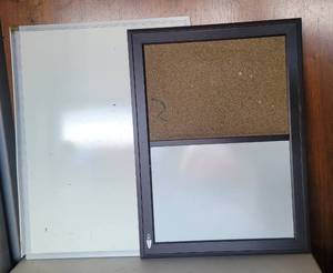 lot 9 image: LOT OF WHITEBOARD AND WHITEBOARD CORKBOARD FRAME AS SHOWN.