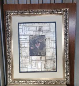 lot 28 image: SPRING MOSAIC VIII FRAME BY DENNIS CARNEY WITH ARTIST INFO AS SHOWN. APPROX. 31 W x 37.5 H.