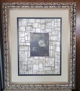 lot 29 image: SPRING MOSAIC VII FRAME BY DENNIS CARNEY WITH ARTIST INFO AS SHOWN. APPROX. 31 W x 37.5 H.