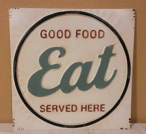 lot 46 image: EMBOSSED METAL STYLE WALL DECOR AS SHOWN. APPROX. 19.75 W x 19.75 H.