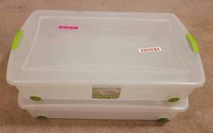 lot 74 image: (2) STERILITE 50 QT CLEAR STORAGE CONTAINERS WITH WHEELS AS SHOWN. (SOLD 2 X THE MONEY)