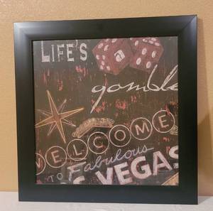 lot 91 image: FABULOUS LAS VEGAS THEMED FRAMED WALL ART AS SHOWN. APPROX. 29 W x 29 H.
