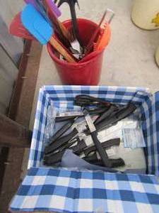 lot 55 image: lot of misc. kitchen utensils, knifes and spoons and spatulas
