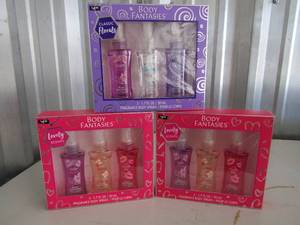 lot 67 image: Body Fantasies Fragrance sprays, qty 3 boxes NIB, 1 is cherry blossom, 1 is sweet sunrise