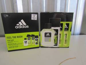 lot 73 image: 2 boxes of adidas after shave, bodyhair wash, deodorant NIB