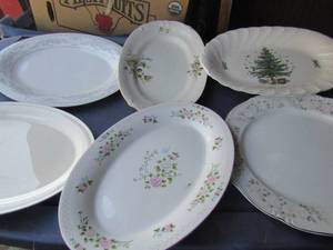 lot 125 image: Very large oval serving platters qty 6 various designs matching other dish lots