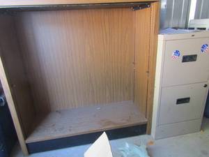 lot 128 image: 2 drawer filing cabinet, 2 tier brown book shelf
