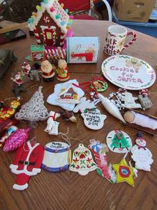 lot 130 image: Christmas ornament lot, qty 10, Christmas mil box, candy house, and more