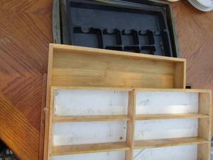 lot 136 image: wooden kitchen drawer inserts qty 3, silverware drawer insert, 2 metal baking sheets