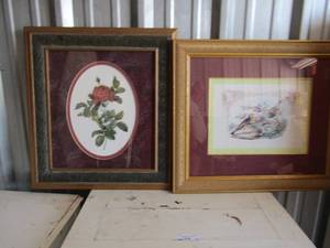 lot 145 image: Yellow Hammer bird art 22 12 26 14,   2422 single red rose framed art
