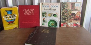 lot 149 image: Small book lot, lingers bible dictionary, Clarissa comfort food, look cook , Christmas memories book