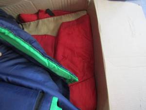 lot 175 image: blue and green sleeping bag and a red and tan sleeping bag