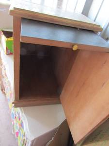 lot 43 image: side table 20 x 22 x 12 one end has magazine rack other end has a door with storage compartment