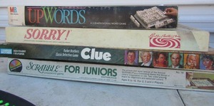 lot 21 image: Game lot, Upwards, sorry, clue, scrabble junior