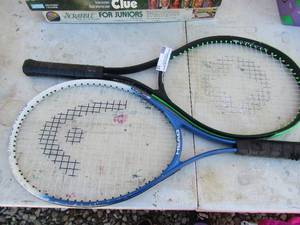 lot 22 image: power stick and Wilson tennis rackets qty 2