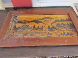 lot 28 image: 20 35 12, wood wall art farm houses, no artist