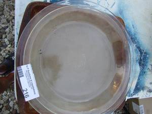lot 216 image: 2 glass pie plates, Pampered chef baking dish very used