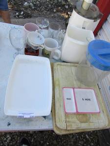 lot 236 image: Corning ware casserole dish, Brita water jug, juicer, and more
