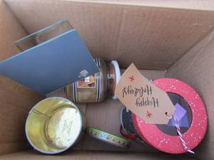 lot 42 image: Candles, ten cans, 2 tier glass votive candle holder