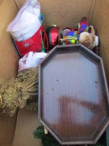 lot 45 image: Christmas lot with dcor, serving trey, mantel dcor
