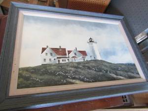 lot 54 image: 2822 framed light house painting, 3324 framed light house painting