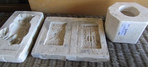 lot 64 image: ceramic mold lot includes, lone star lid, half of a owl and half of the sun and a cactus