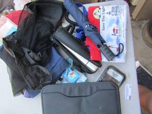 lot 17 image: Bags, umbrella, new thermos with bag, and more